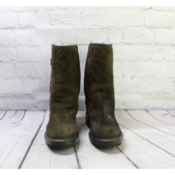 Aquatalia Olive Green Suede Quilted WP Mid Calf Pull on Boots US 6 - Picture 10 of 10